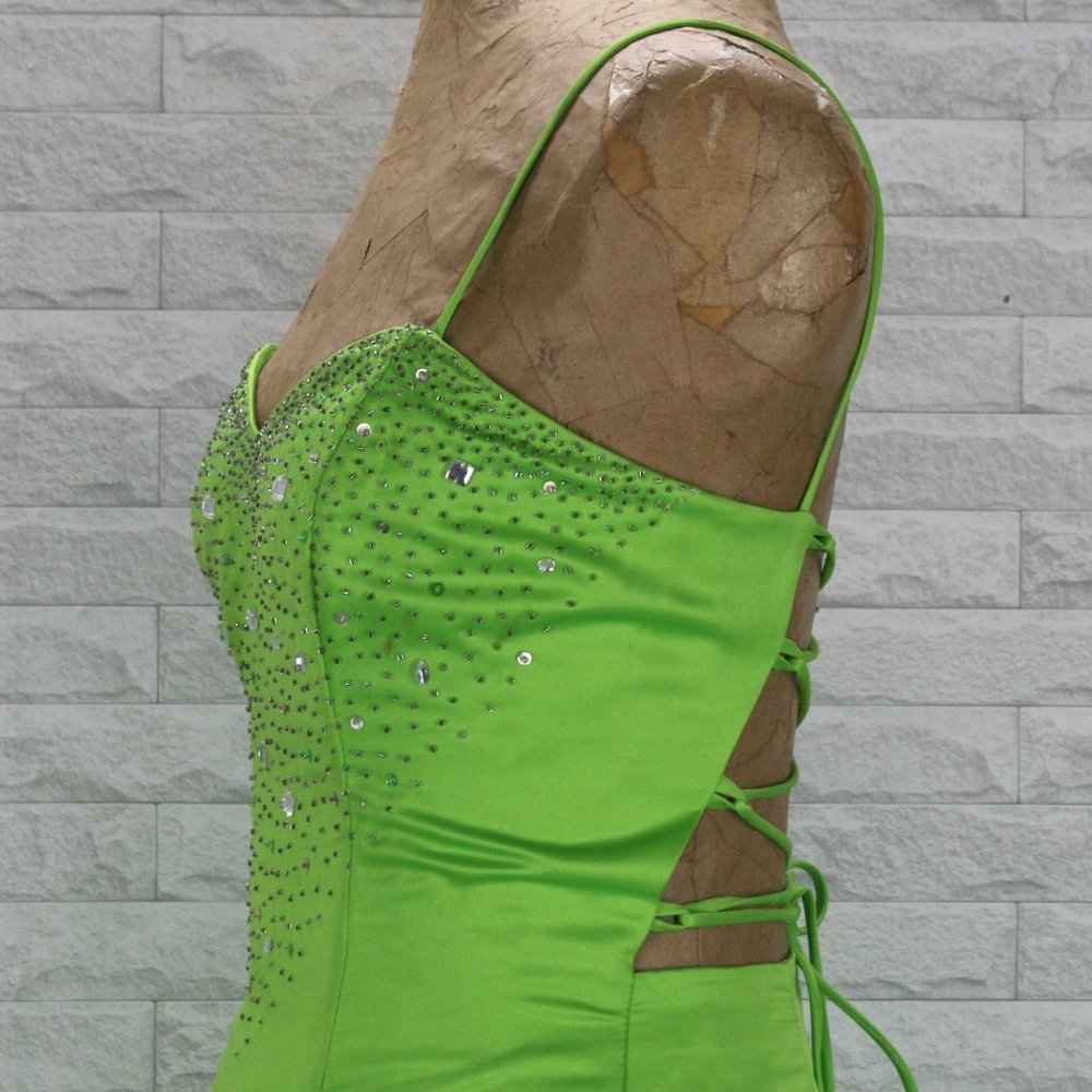 MASQUERADE Dress Prom Beaded Homecoming Pick Up Maxi Ball Gown Lime Green Size 7 - Picture 3 of 16